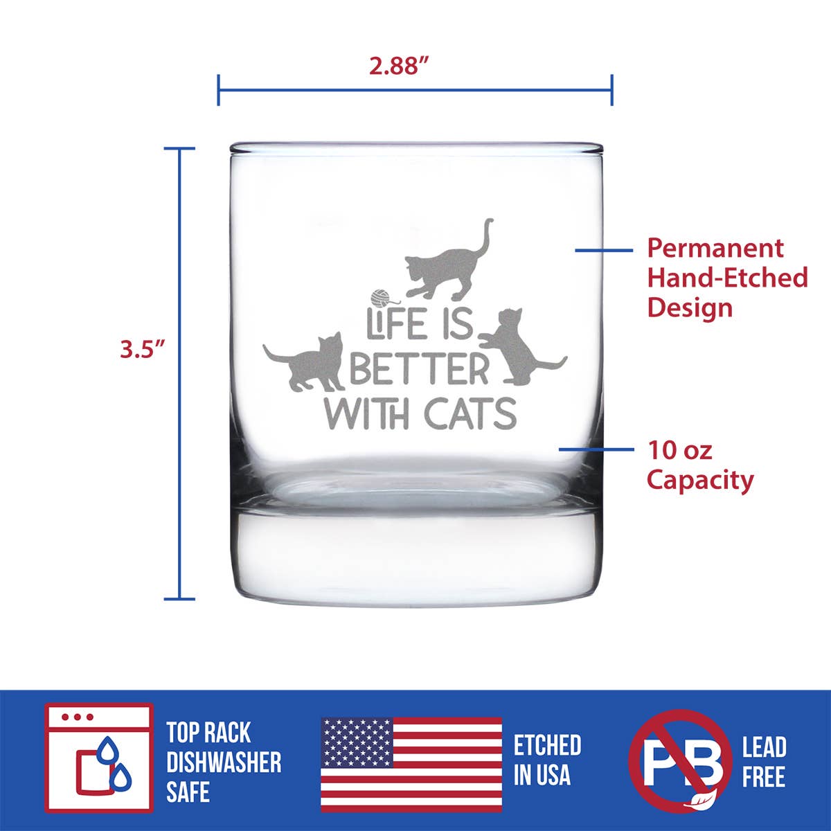 Better With Cats Whiskey Rocks Glass