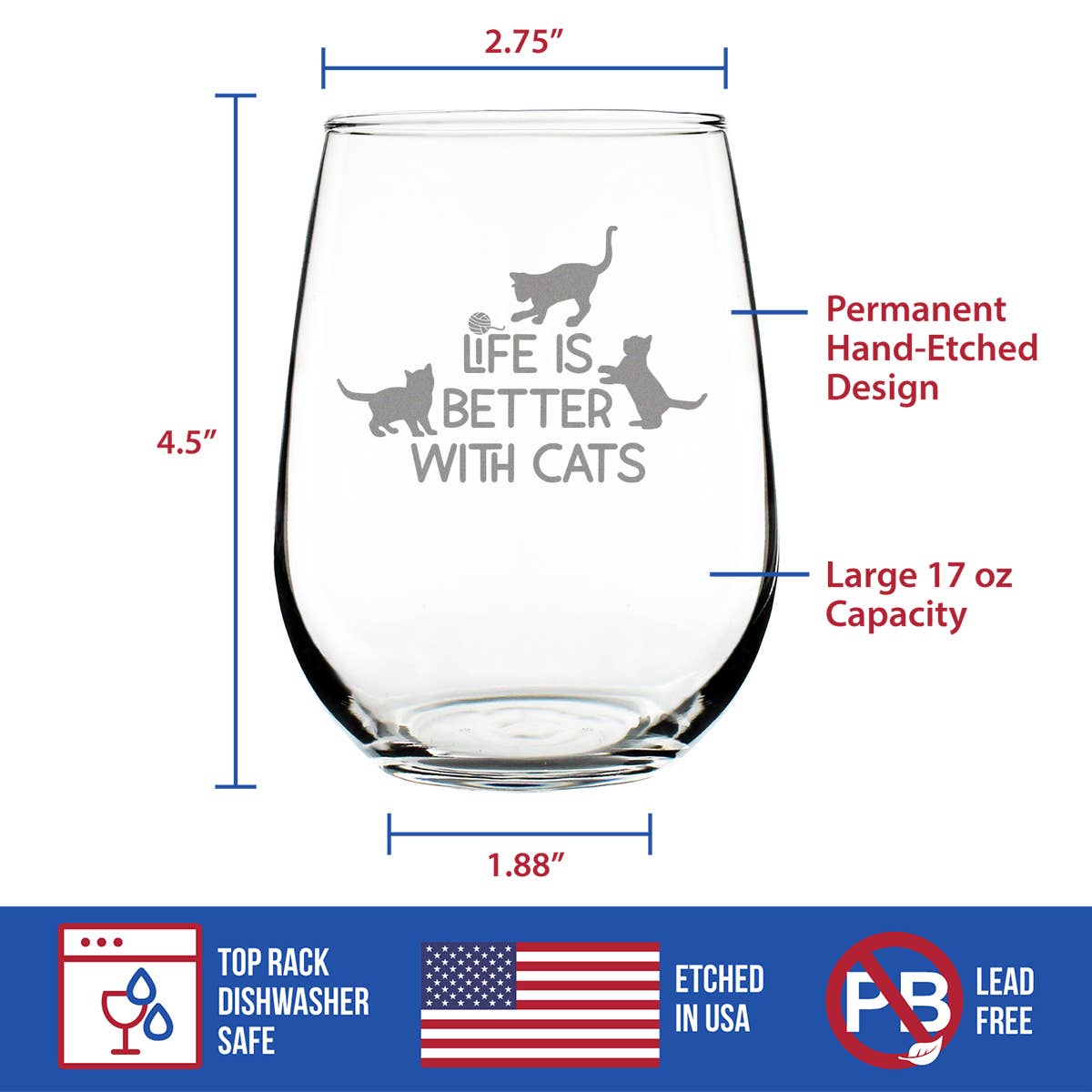 Better With Cats Stemless Wine Glass