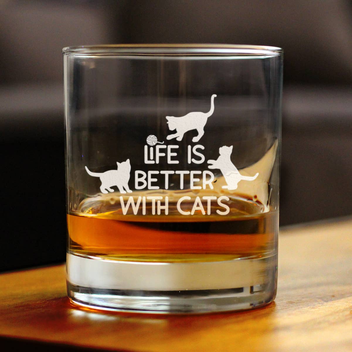 Better With Cats Whiskey Rocks Glass