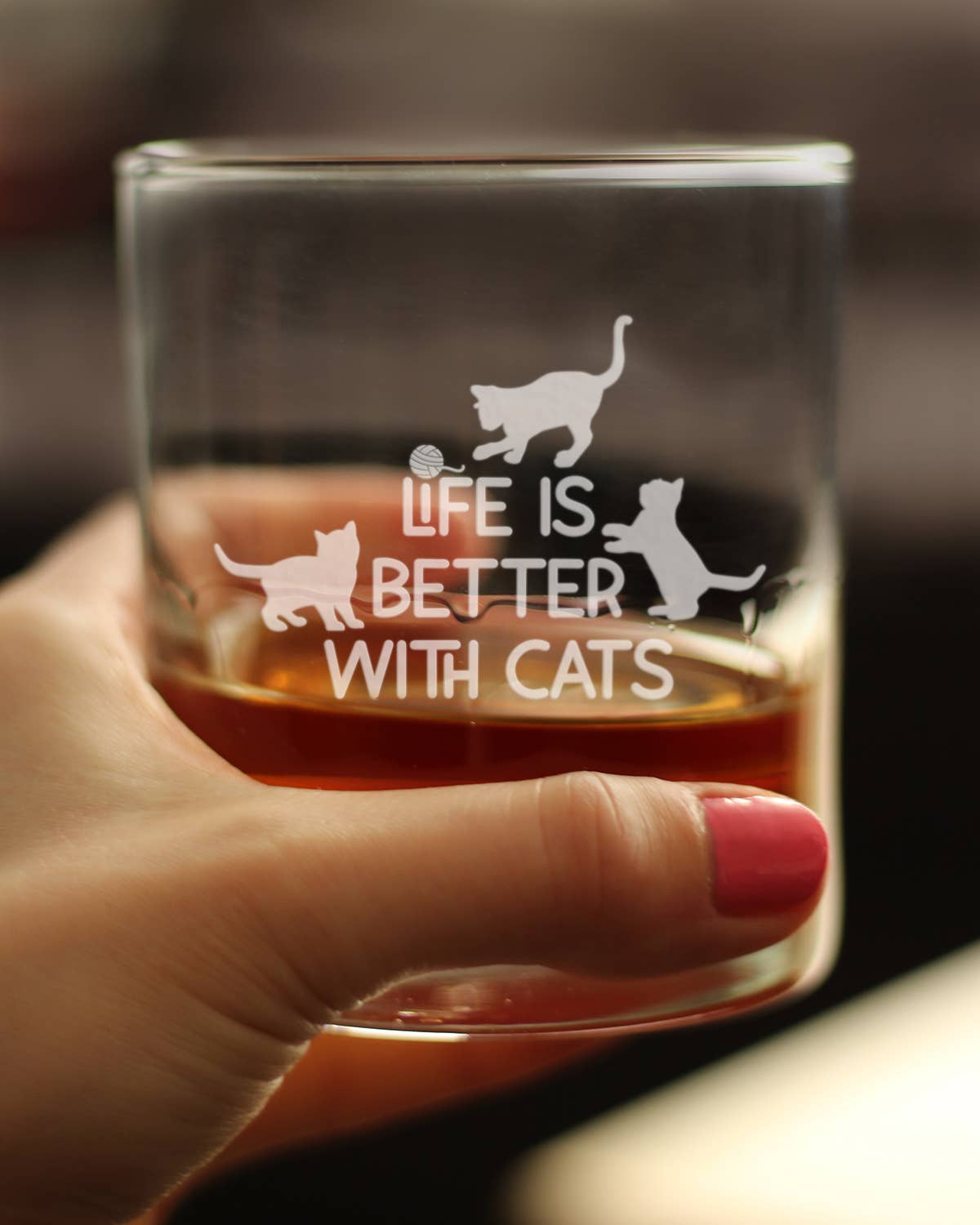 Better With Cats Whiskey Rocks Glass