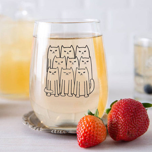 Whimsical Cat Stemless Wine Glass