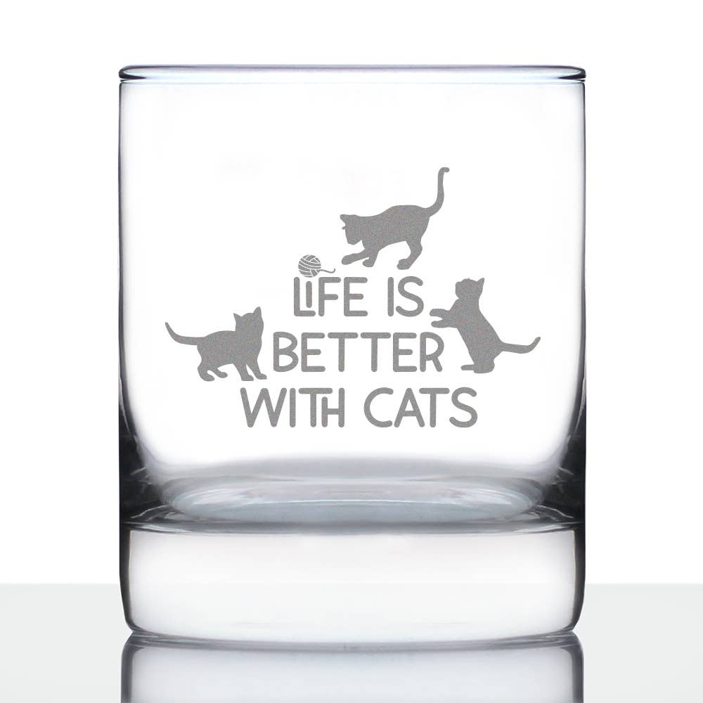 Better With Cats Whiskey Rocks Glass
