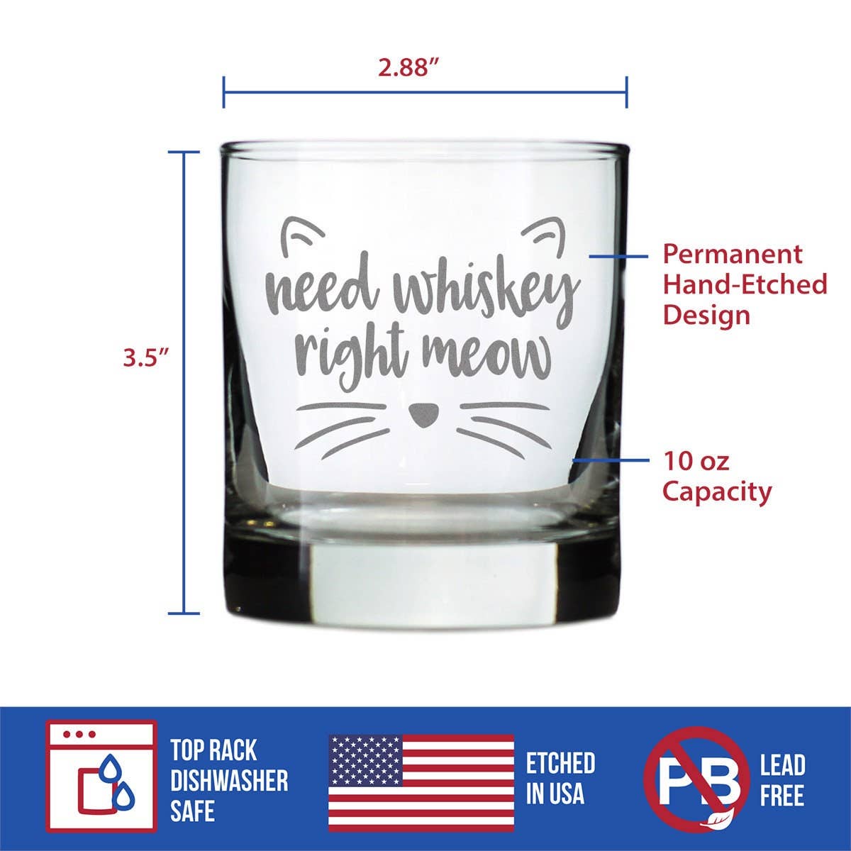 Need Whiskey Right Meow Whiskey Rocks Glass