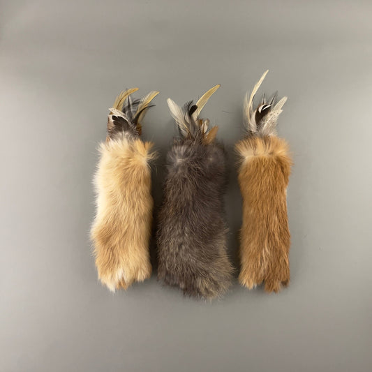 Rabbit Fur and Feathers Cat Kicker Toy, Handmade Cat toy