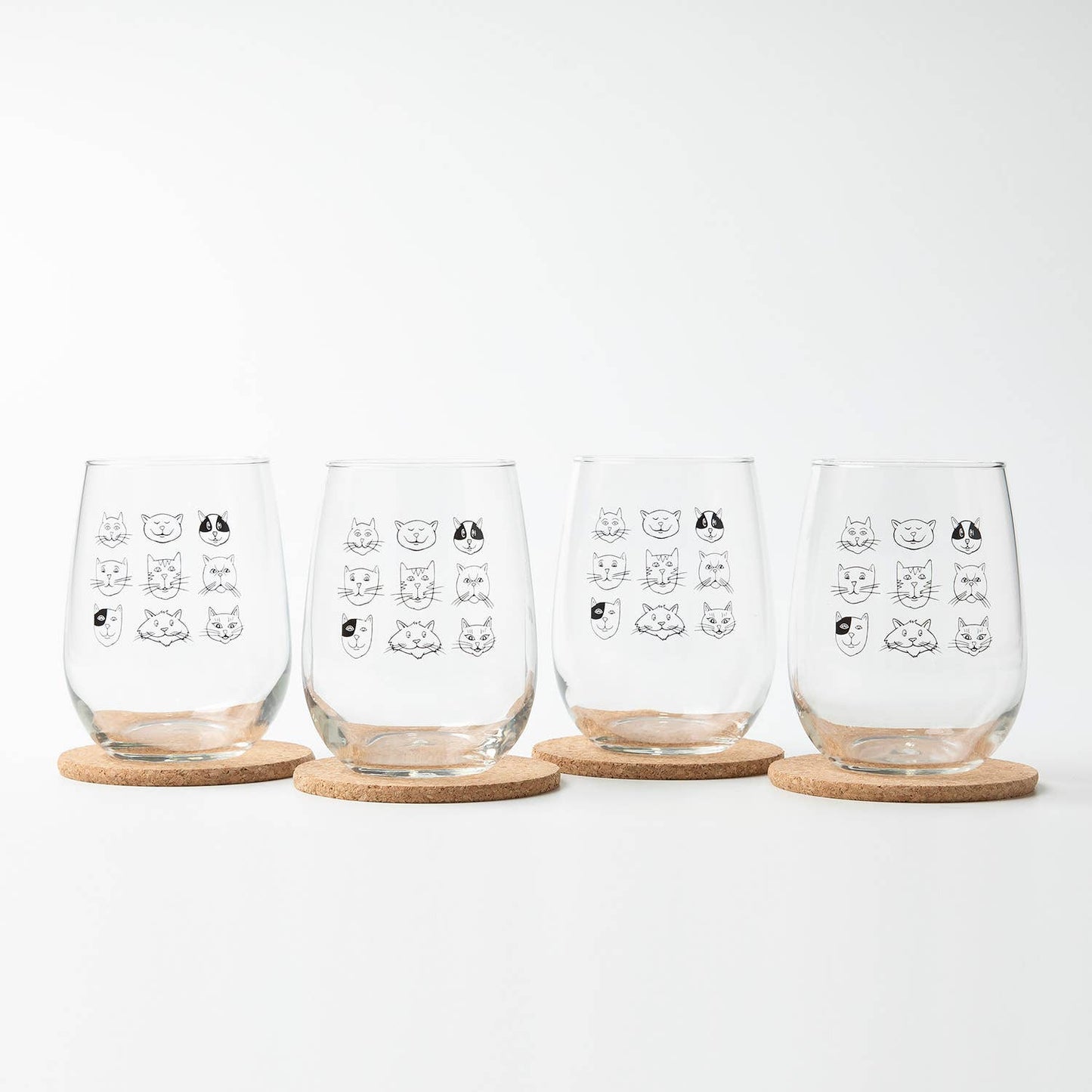 Cat Faces Stemless Wine Glass