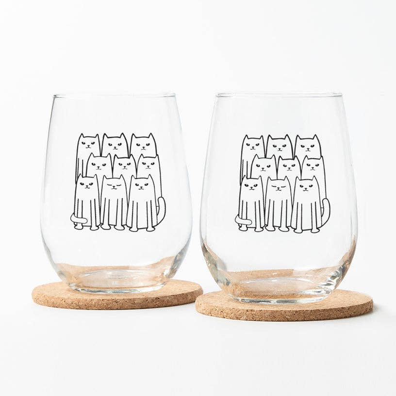 Whimsical Cat Stemless Wine Glass