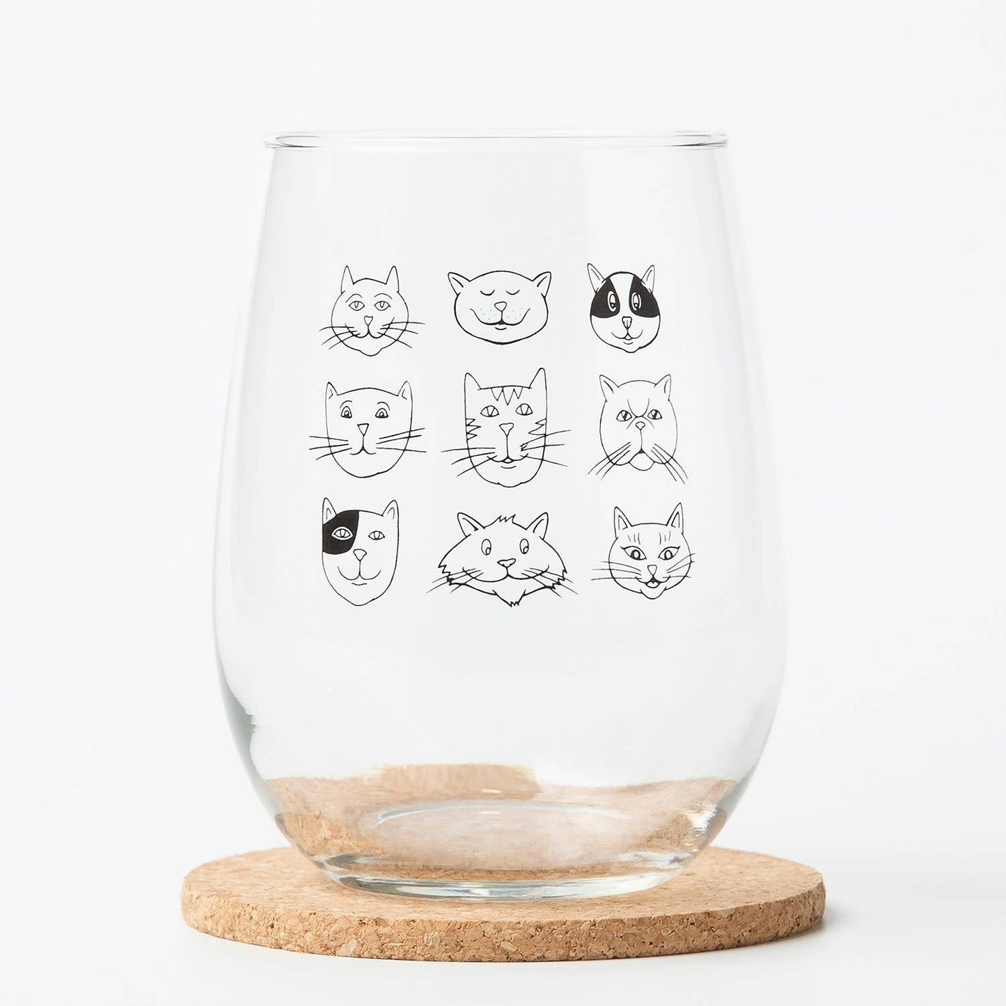 Cat Faces Stemless Wine Glass