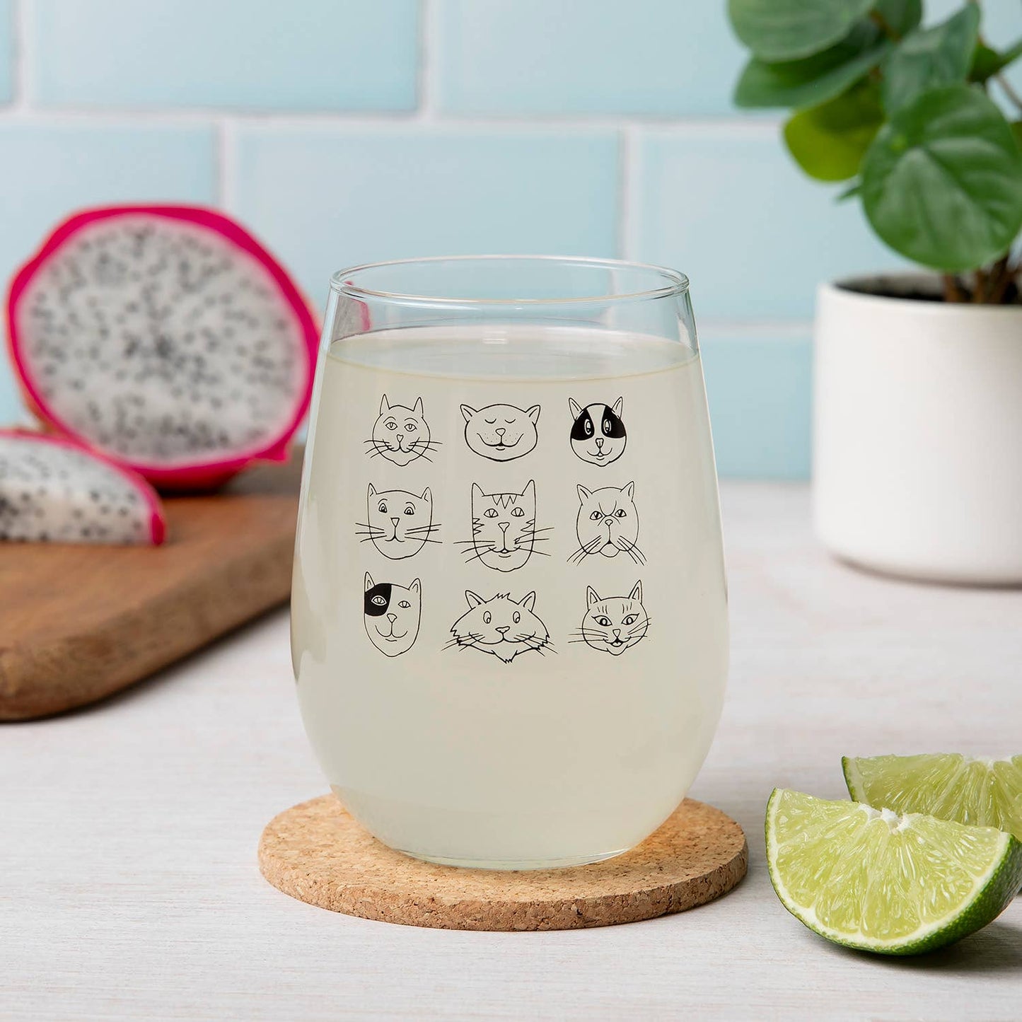 Cat Faces Stemless Wine Glass