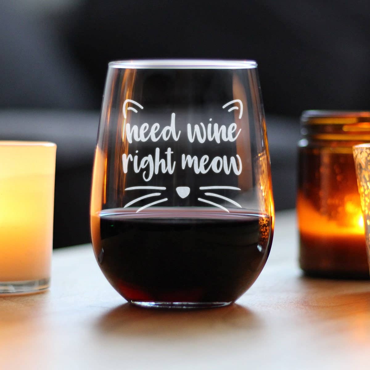Need Wine Right Meow Stemless Wine Glass